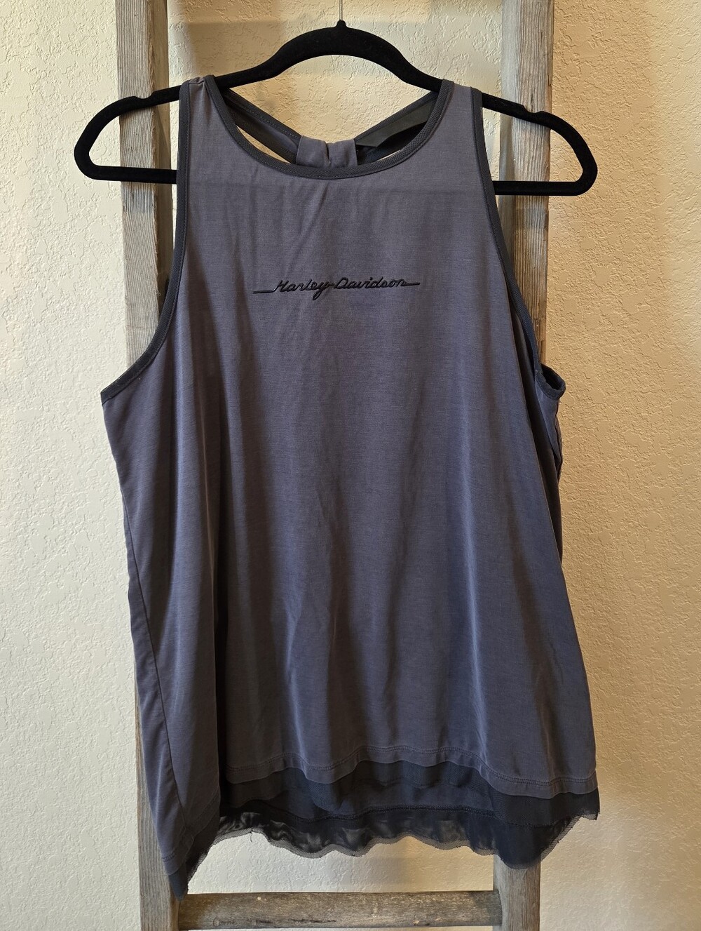 Harley-Davidson Women's Charcoal Layered Hem Tank - Size Large